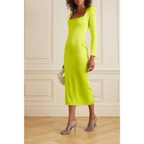 Alex Perry Manor Strong Shoulder Midi dress Acid US10/AU14
